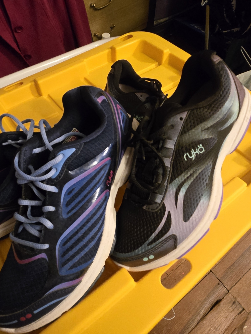 "2" Ryka Women's Black Athletic Sneakers with Purple & Blue Accents